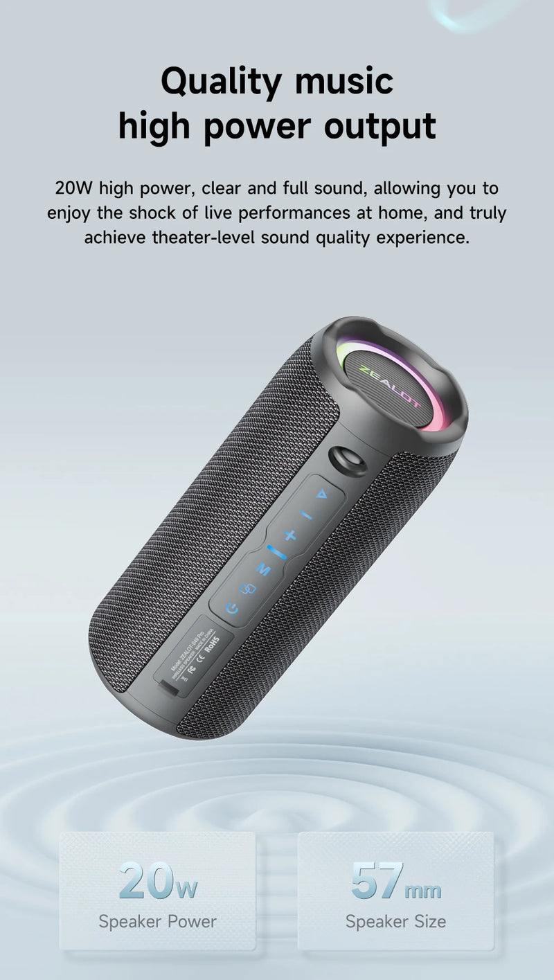 Caixa de Som Bluetooth Portátil, Caixa de Som Poderosa, Bass Boost, Emparelhamento Duplo, Altifalante Sem Fio Verdadeiro, IPX6 Impermeável, S49PRO, 20W - BrasBest