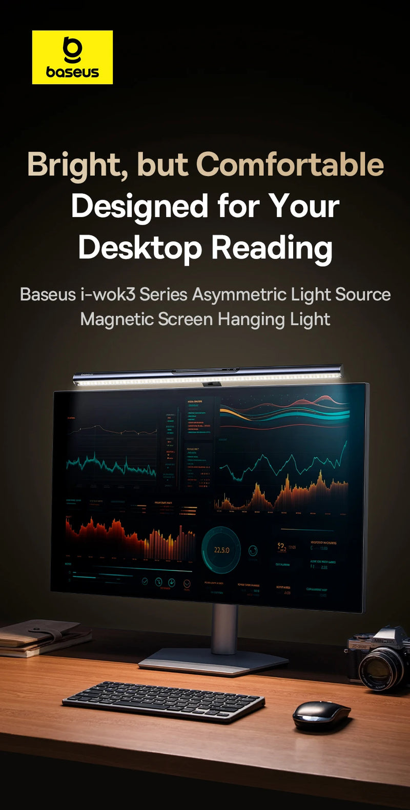 Luz LED para Monitor Baseus - magnética suspensa para tela de computador, mesa, laptop, mesa, Luz para Estudo, Laptop, USB. - BrasBest