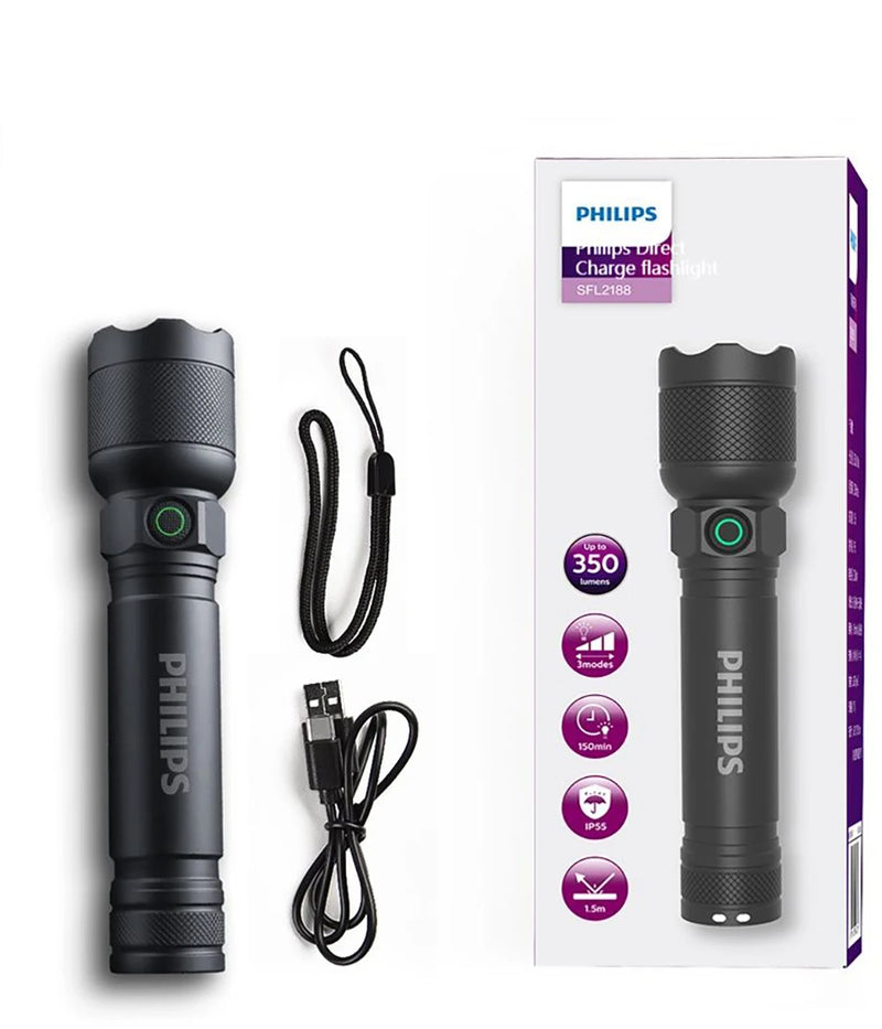Lanterna LED Philips Com USB Bateria Recarregável 4 Modos de Iluminação - BrasBest
