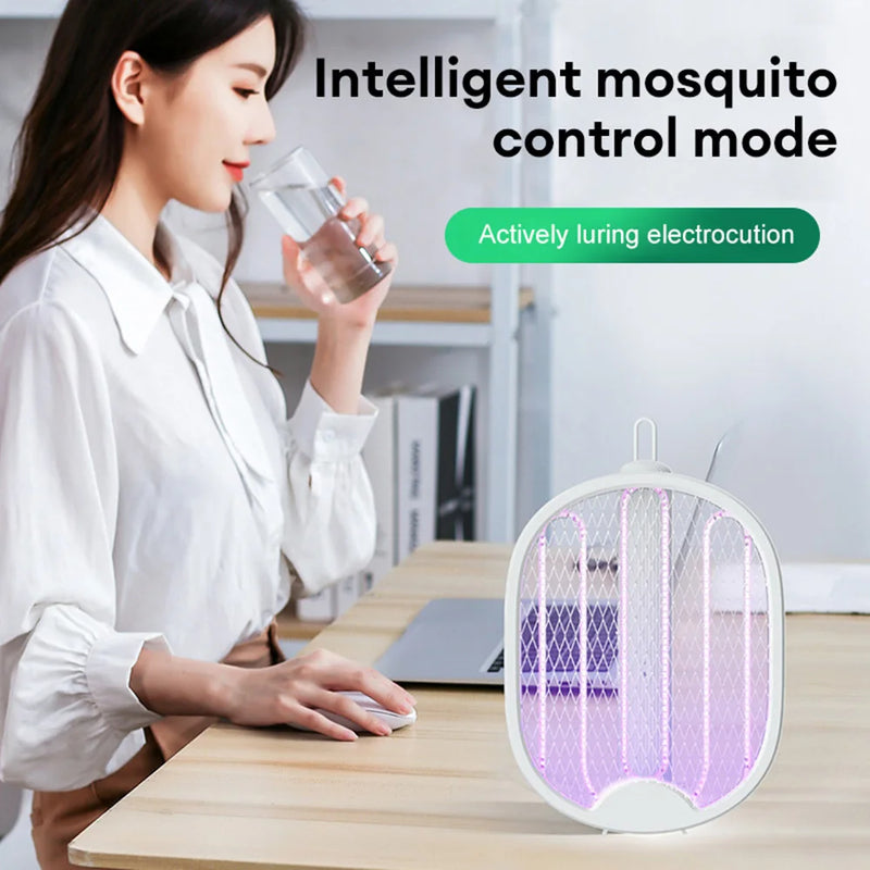 Raquete Elétrica mata Mosquito Elétrico Dobrável, Fly Swatter Trap, Recarregável USB, Assassino de insetos com luz UV, Bug Zapper, 3000V - BrasBest
