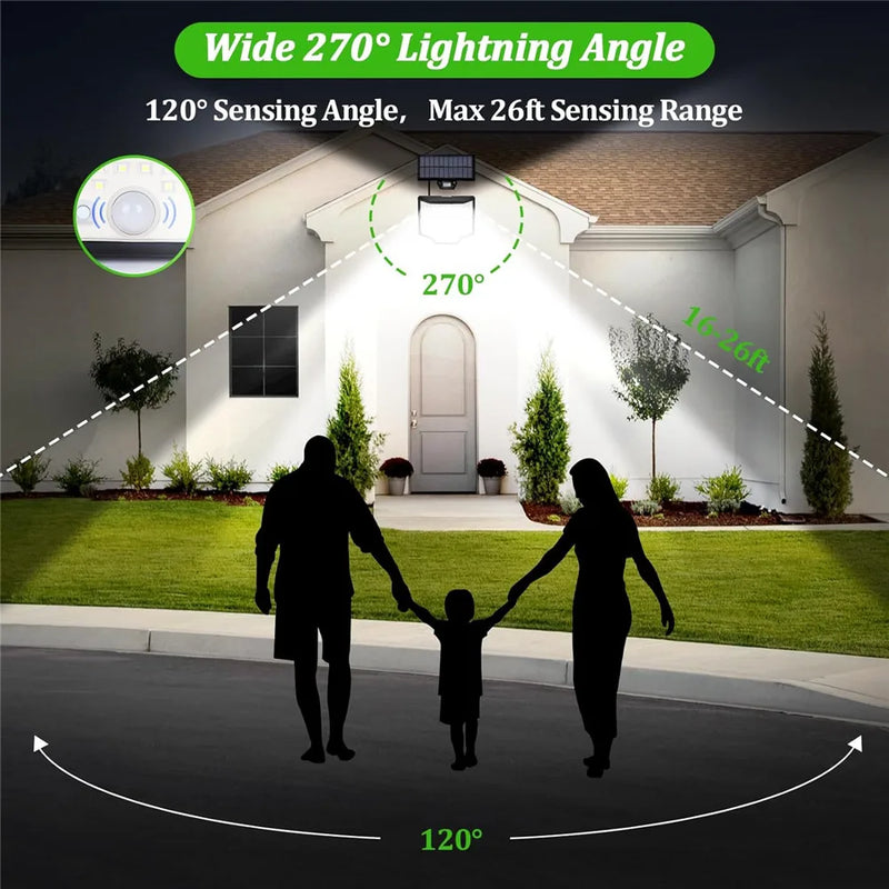 Luz solar impermeável ao ar livre com sensor de movimento, LED, holofote, controle remoto, 3 modos, pátio, garagem, quintal - BrasBest