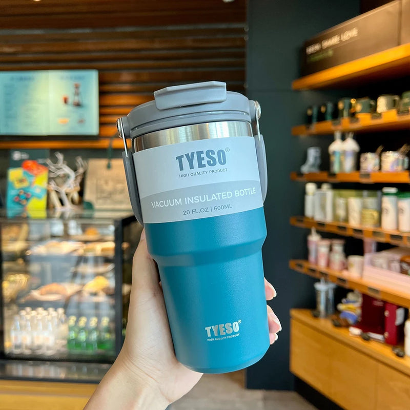 Copo termico Tumbler com Alça Tyeso  e Porta-Copos de Silicone - Caneca de Aço Inoxidável com Isolamento Térmico a Vácuo para Armazenamento a Frio