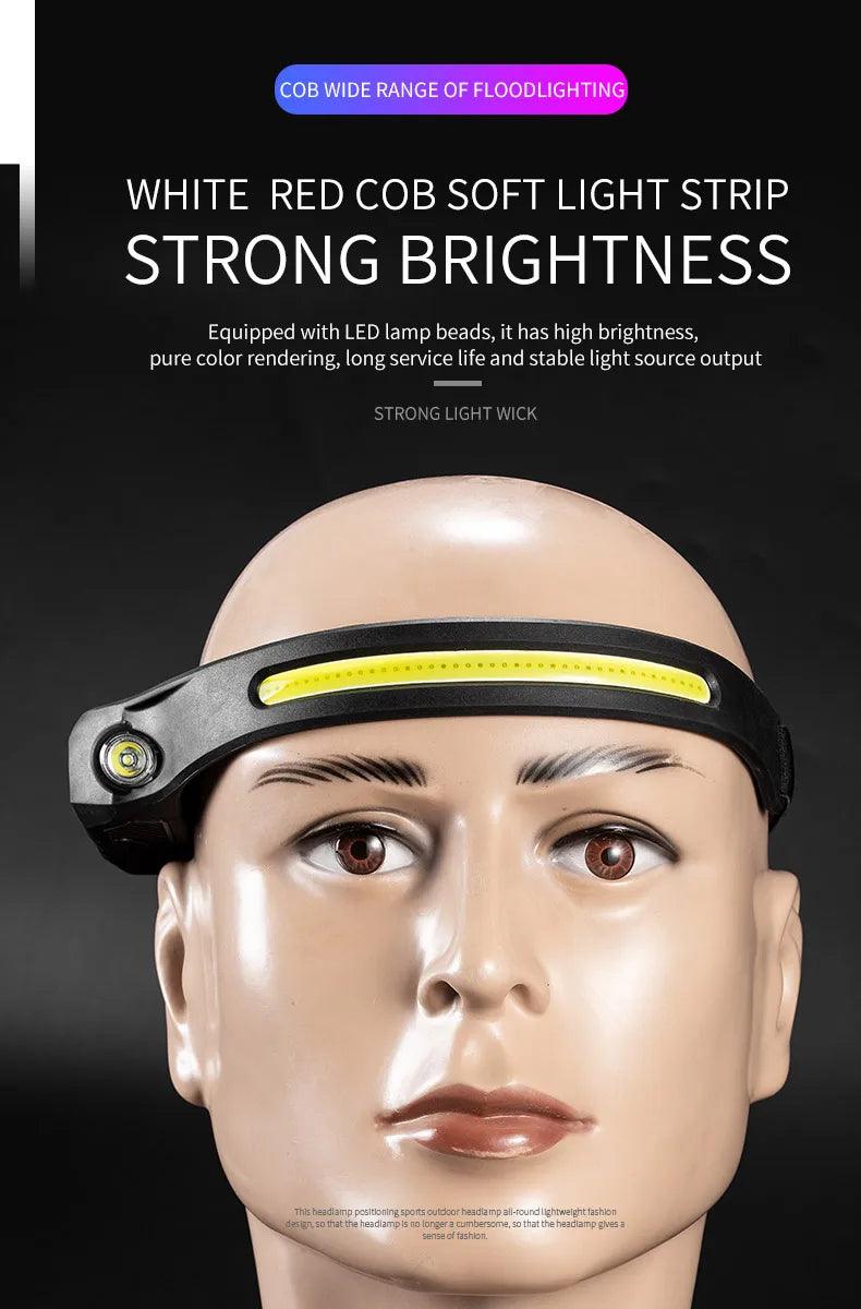 Lanterna de Cabeça LED, Sensor Farol, Lâmpada Principal, Bateria Embutida - BrasBest
