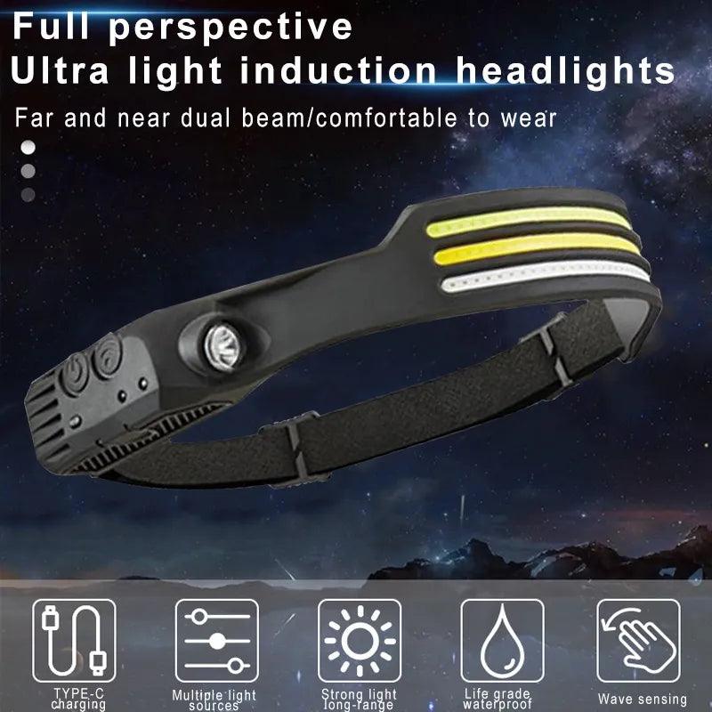 Lanterna de Cabeça LED, Sensor Farol, Lâmpada Principal, Bateria Embutida - BrasBest