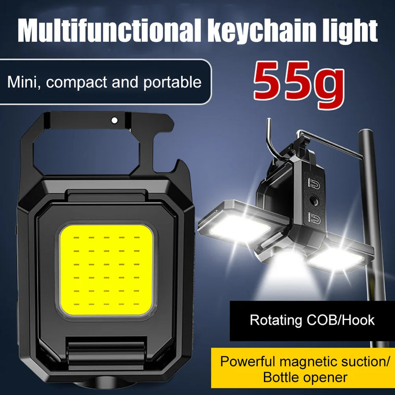 Bolso LED Luz de Trabalho com USB Recarregável, Mini Chaveiro, Lanterna XPE, IPX4 Impermeável, Camping Ao Ar Livre, Caminhadas - BrasBest