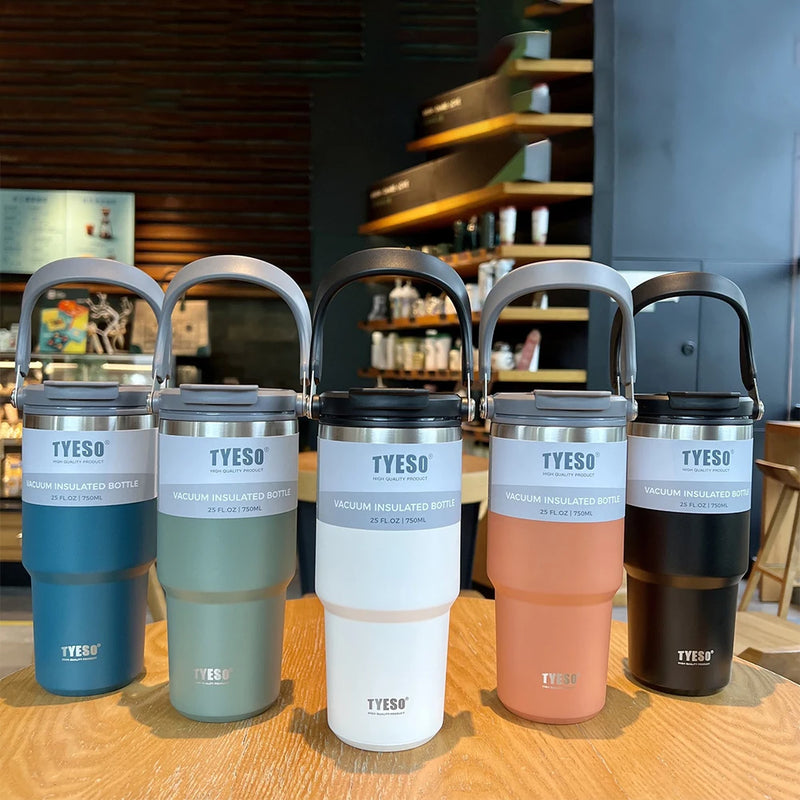 Copo termico Tumbler com Alça Tyeso  e Porta-Copos de Silicone - Caneca de Aço Inoxidável com Isolamento Térmico a Vácuo para Armazenamento a Frio
