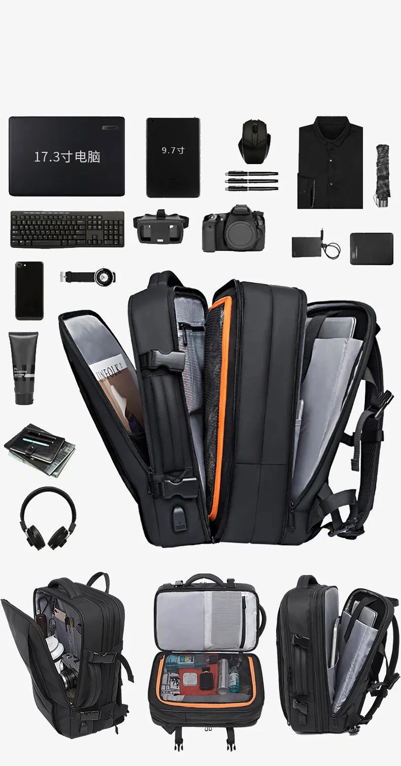 Mochila de Viagem com carregador USB Expansível para Homens, Mala para Viajem Grande Capacidade, Impermeável, Para Laptop até 17.3 Polegadas - BrasBest