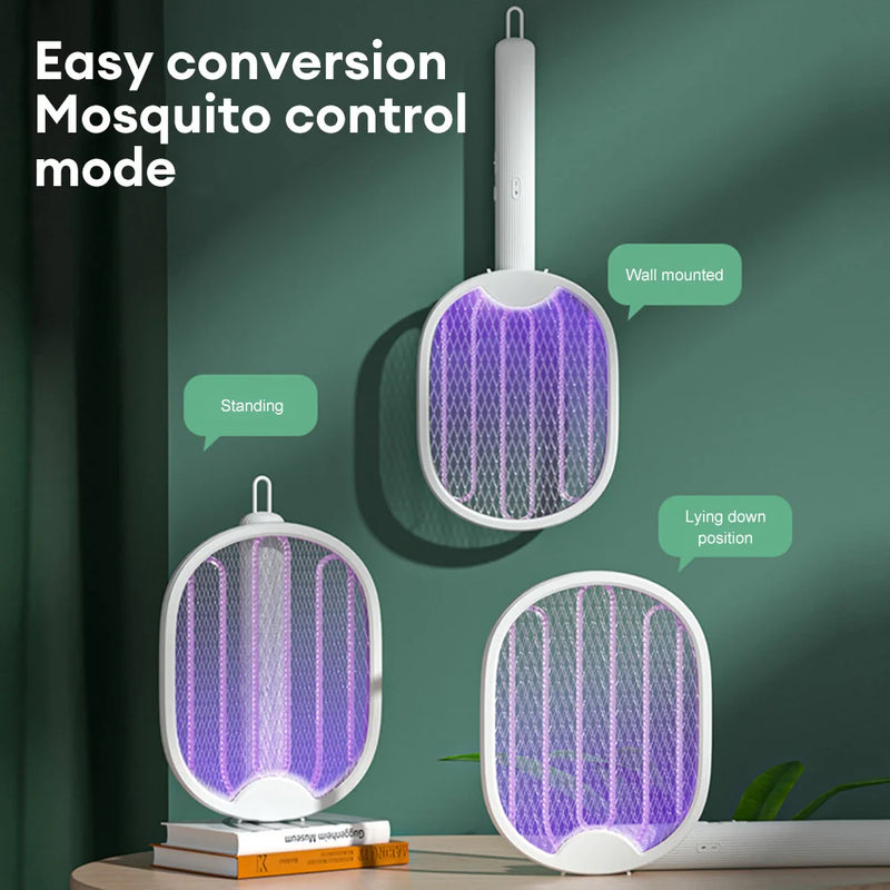 Raquete Elétrica mata Mosquito Elétrico Dobrável, Fly Swatter Trap, Recarregável USB, Assassino de insetos com luz UV, Bug Zapper, 3000V - BrasBest