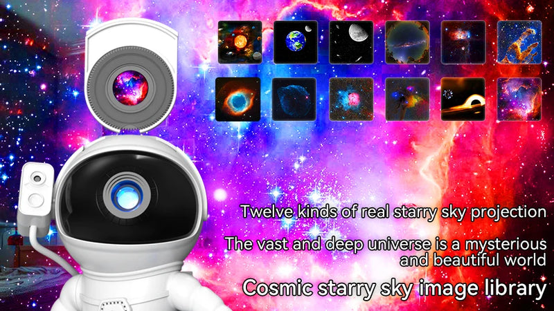 Foguete Astronauta Projetor de Galáxia, Lâmpada de Luz Noturna, 13 Peças de Filme, Projetor Sky, Rotação 360 °, Planetário para Crianças - BrasBest