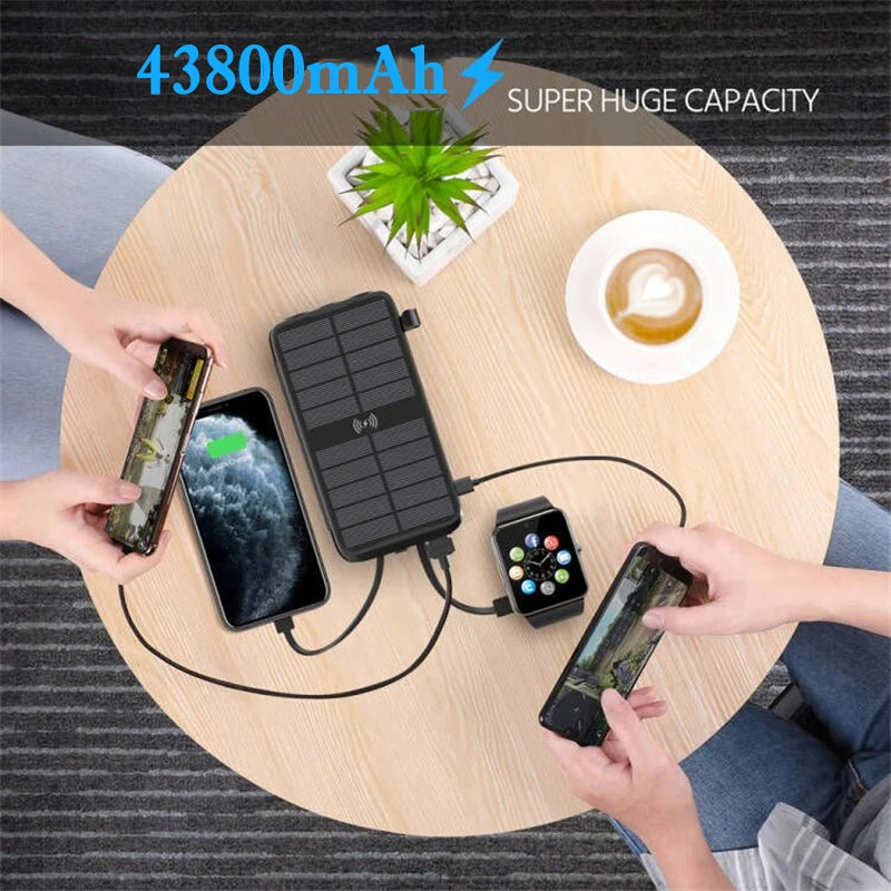 Carregado Solar, Banco De Energia Solar, Carregador Sem Fio, 20W, 43800mAh, PoweBank para iPhone Samsung, Xiaomi