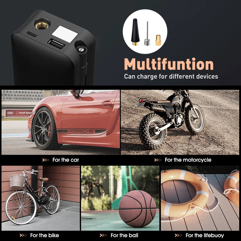 Bomba de ar para pneu de carro, moto, Bicicleta, Inflator de pneu portátil, Mini Compressor Digital. - BrasBest