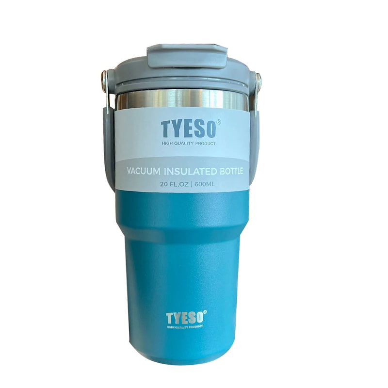 Copo termico Tumbler com Alça Tyeso  e Porta-Copos de Silicone - Caneca de Aço Inoxidável com Isolamento Térmico a Vácuo para Armazenamento a Frio