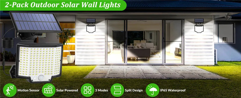 Luz solar impermeável ao ar livre com sensor de movimento, LED, holofote, controle remoto, 3 modos, pátio, garagem, quintal - BrasBest