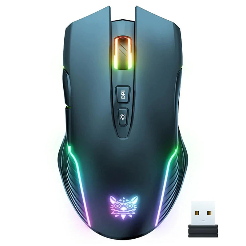 Mouse Gamer Sem Fio Onikuma - 6400 DPI, linhas de LED RGB, Óptico USB, 7 Botões, Cor Rosa, para PC e Laptop