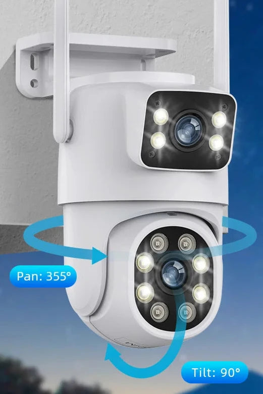 Câmera ICSEE de Vigilância ao Ar Livre 8MP - Lente Dupla/Tela Dupla, Rastreamento Automático AI, Vídeo IP WiFi, PTZ CCTV, Áudio suporte DVR e NVR Intelbras.