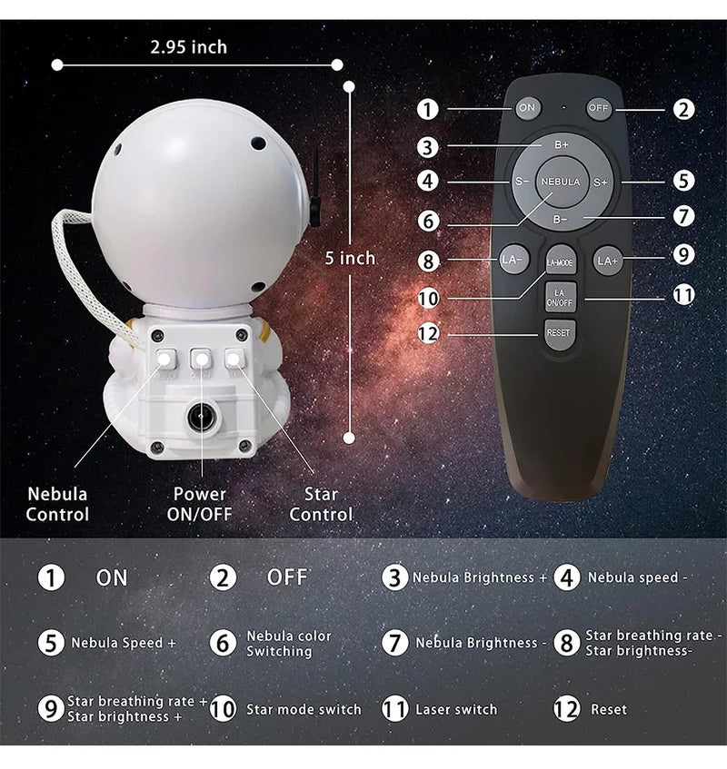 Lâmpada de astronauta com luz noturna de céu estrelado, projetor Galaxy Star