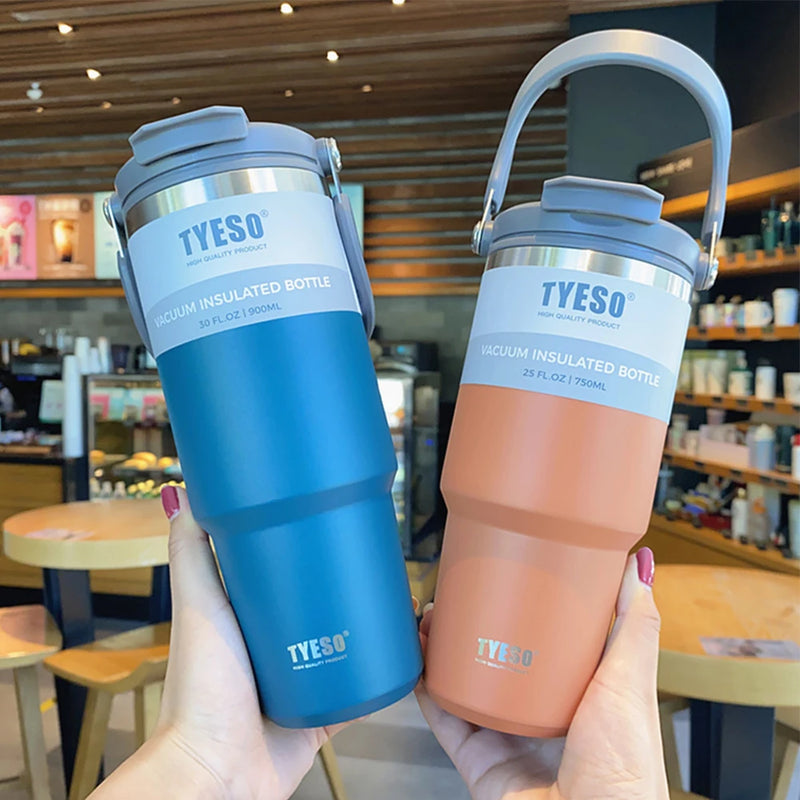 Copo termico Tumbler com Alça Tyeso  e Porta-Copos de Silicone - Caneca de Aço Inoxidável com Isolamento Térmico a Vácuo para Armazenamento a Frio