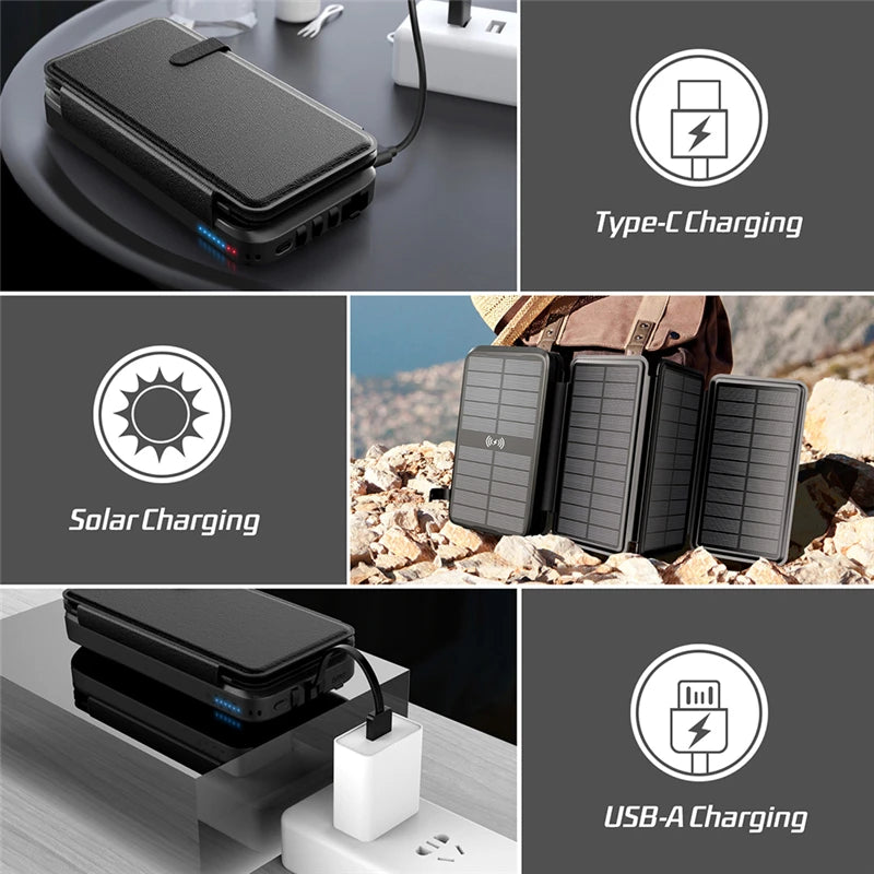Carregado Solar, Banco De Energia Solar, Carregador Sem Fio, 20W, 43800mAh, PoweBank para iPhone Samsung, Xiaomi
