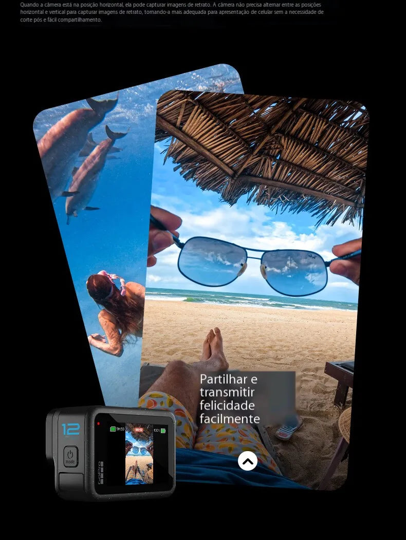 GoPro 12 Câmera de ação, preta, impermeável, 2x Bateria, Tempo de Execução, HyperSmooth 6.0, 5.3K60, 27MP