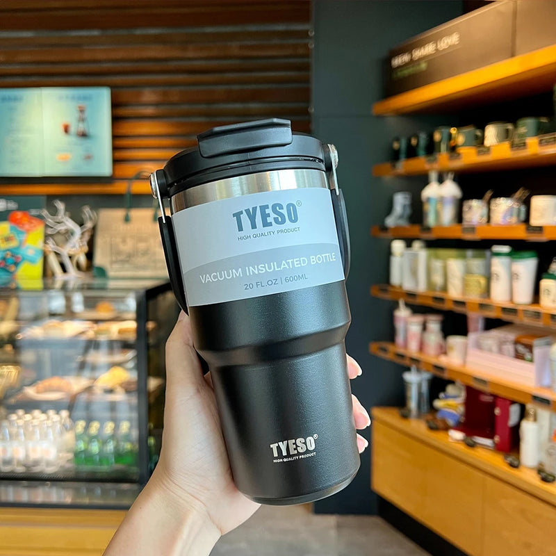 Copo termico Tumbler com Alça Tyeso  e Porta-Copos de Silicone - Caneca de Aço Inoxidável com Isolamento Térmico a Vácuo para Armazenamento a Frio