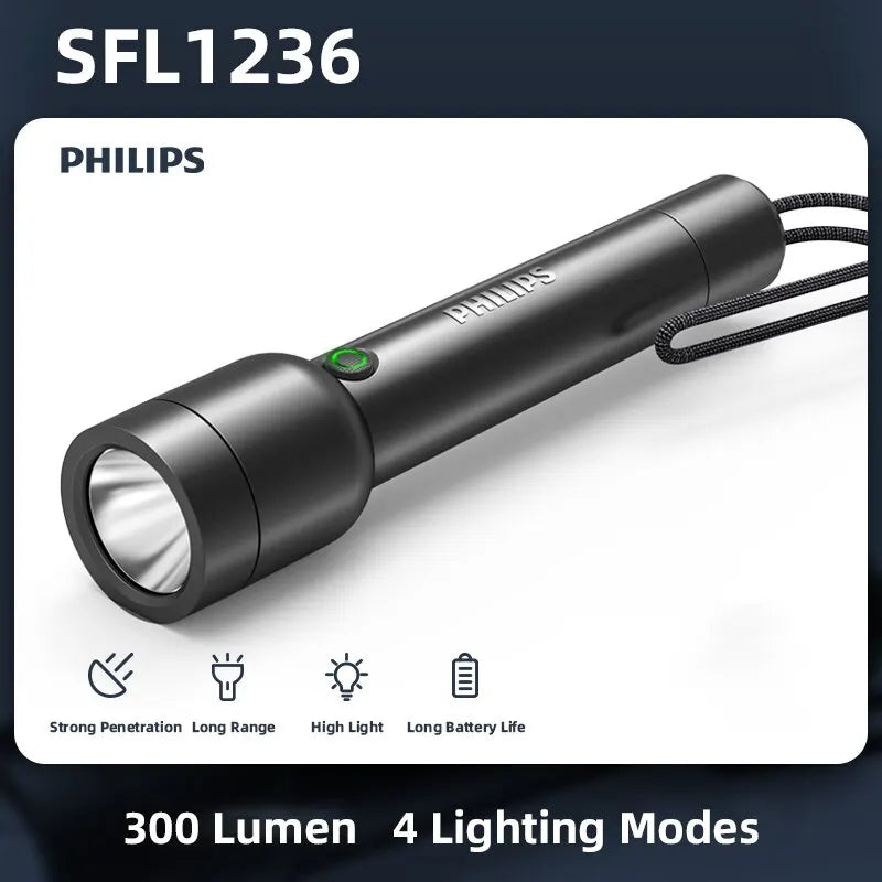 Lanterna LED Philips Com USB Bateria Recarregável 4 Modos de Iluminação - BrasBest