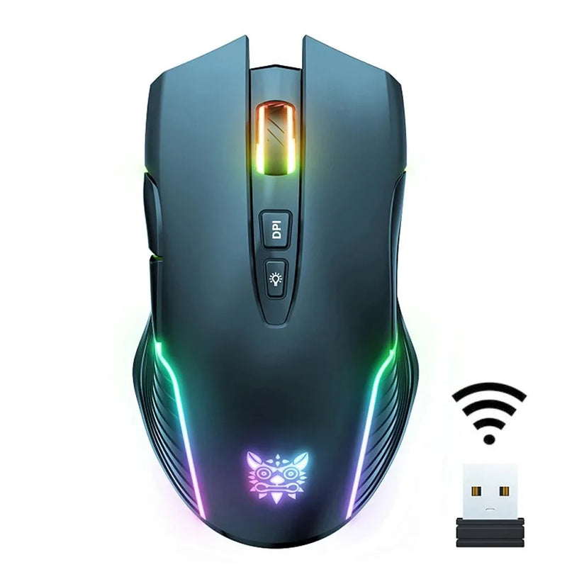 Mouse Gamer Sem Fio Onikuma - 6400 DPI, linhas de LED RGB, Óptico USB, 7 Botões, Cor Rosa, para PC e Laptop