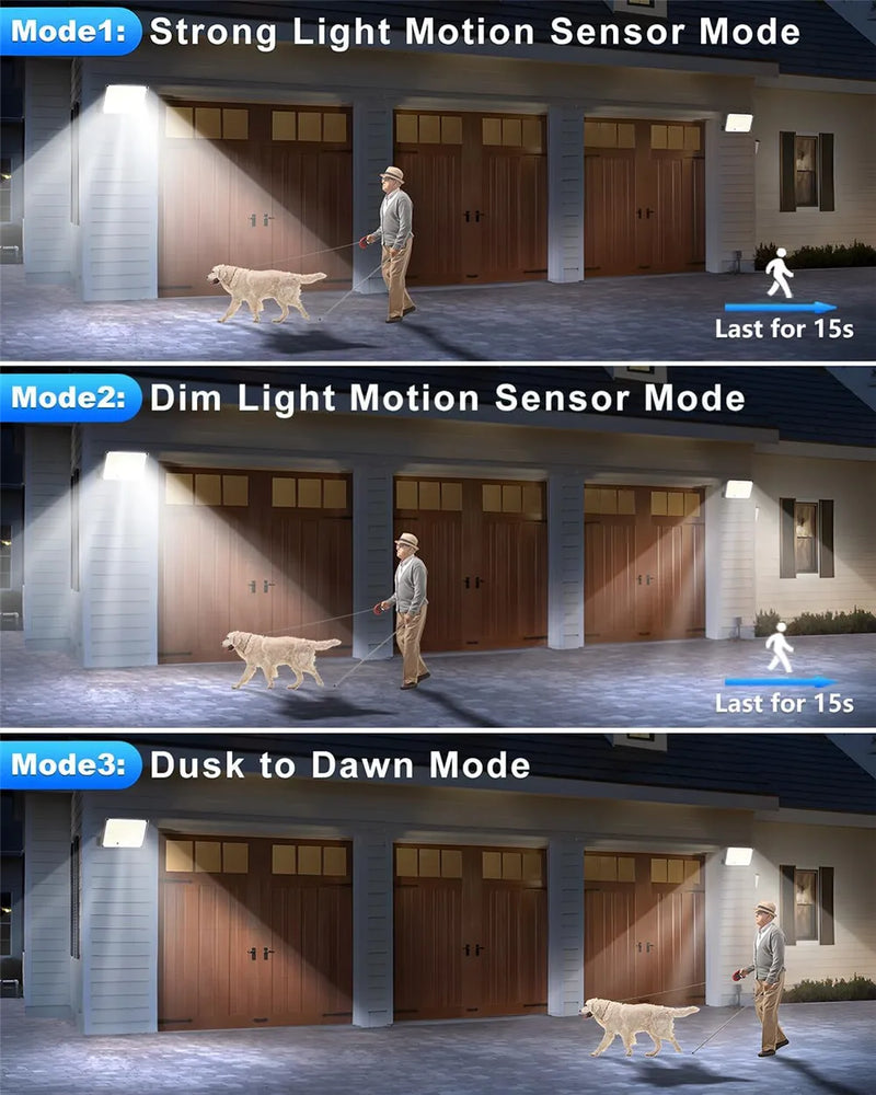 Luz solar impermeável ao ar livre com sensor de movimento, LED, holofote, controle remoto, 3 modos, pátio, garagem, quintal - BrasBest