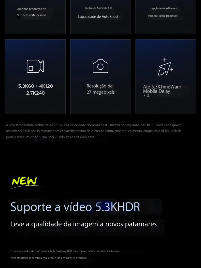 GoPro 12 Câmera de ação, preta, impermeável, 2x Bateria, Tempo de Execução, HyperSmooth 6.0, 5.3K60, 27MP