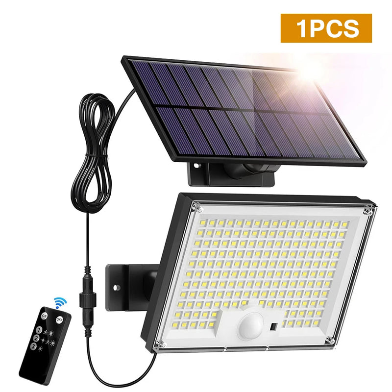 Luz solar impermeável ao ar livre com sensor de movimento, LED, holofote, controle remoto, 3 modos, pátio, garagem, quintal - BrasBest