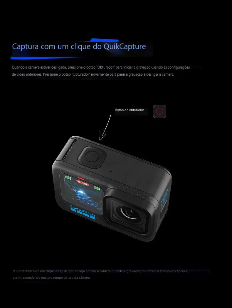 GoPro 12 Câmera de ação, preta, impermeável, 2x Bateria, Tempo de Execução, HyperSmooth 6.0, 5.3K60, 27MP
