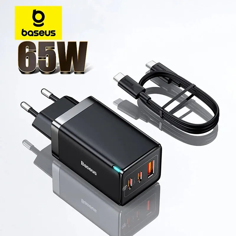 Carregador Portátil Baseus 65W, Carregamento Rápido, 4.0, 3.0, Tipo C, Celular, Notebook - BrasBest