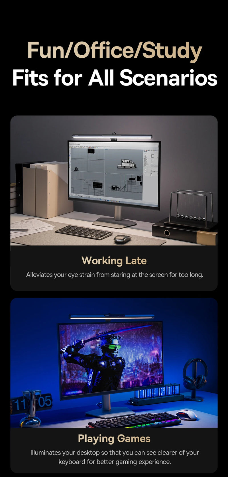 Luz LED para Monitor Baseus - magnética suspensa para tela de computador, mesa, laptop, mesa, Luz para Estudo, Laptop, USB. - BrasBest