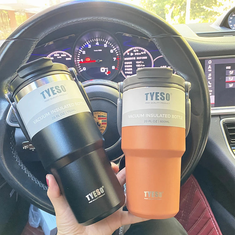 Copo termico Tumbler com Alça Tyeso  e Porta-Copos de Silicone - Caneca de Aço Inoxidável com Isolamento Térmico a Vácuo para Armazenamento a Frio