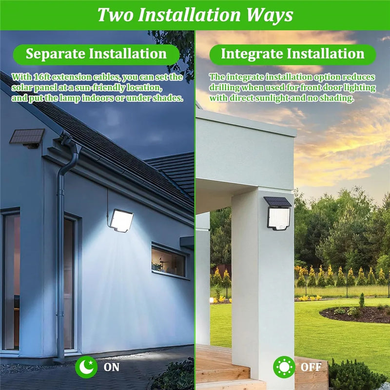 Luz solar impermeável ao ar livre com sensor de movimento, LED, holofote, controle remoto, 3 modos, pátio, garagem, quintal - BrasBest