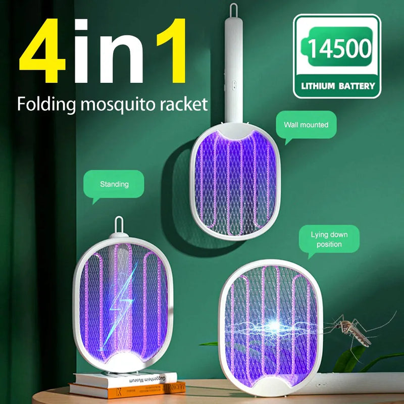 Raquete Elétrica mata Mosquito Elétrico Dobrável, Fly Swatter Trap, Recarregável USB, Assassino de insetos com luz UV, Bug Zapper, 3000V - BrasBest