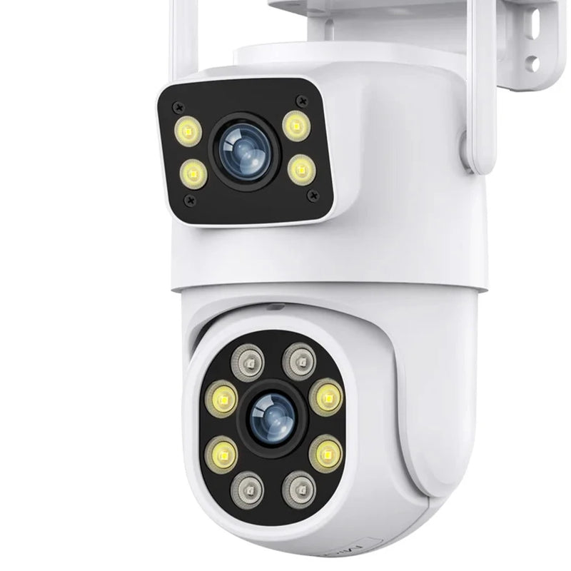 Câmera ICSEE de Vigilância ao Ar Livre 8MP - Lente Dupla/Tela Dupla, Rastreamento Automático AI, Vídeo IP WiFi, PTZ CCTV, Áudio suporte DVR e NVR Intelbras.