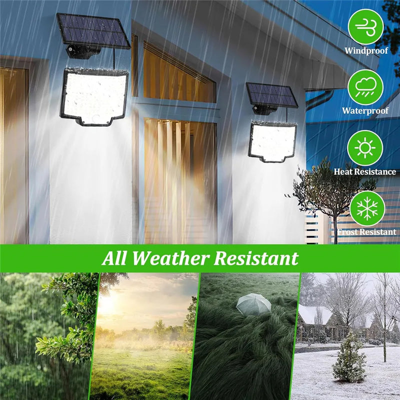 Luz solar impermeável ao ar livre com sensor de movimento, LED, holofote, controle remoto, 3 modos, pátio, garagem, quintal - BrasBest