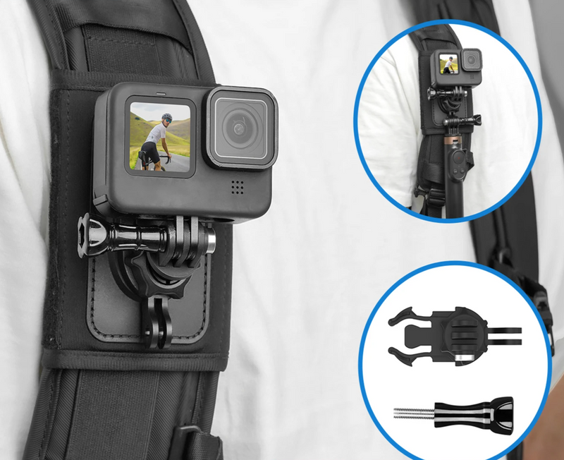 Suporte para Mochila TELESIN, GoPro Rotação Strap Mount, GoPro Hero 12, 11, 10, 9, 8, 7, 6, 5, 4, Insta360, SJCAM, EKEN, DJI, Osmo. - BrasBest
