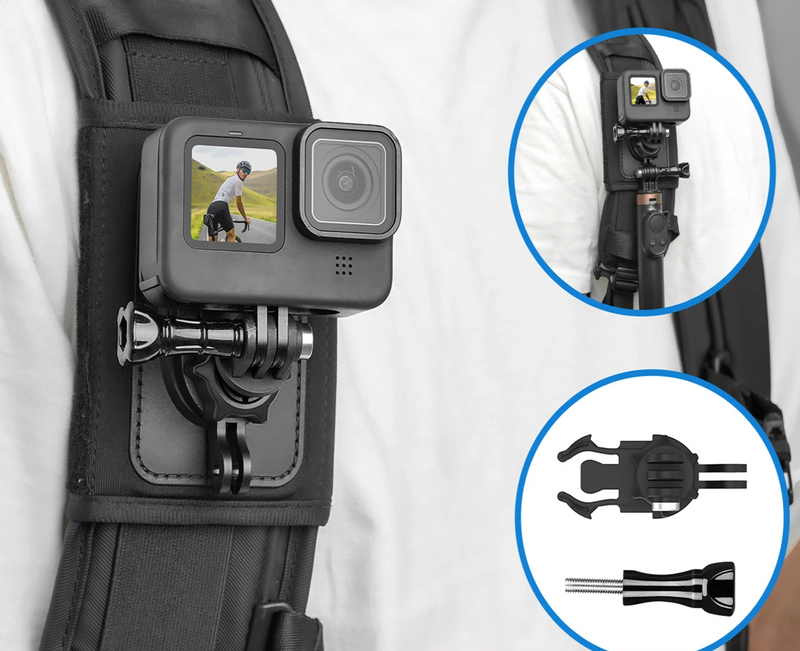 Suporte para Mochila TELESIN, GoPro Rotação Strap Mount, GoPro Hero 12, 11, 10, 9, 8, 7, 6, 5, 4, Insta360, SJCAM, EKEN, DJI, Osmo. - BrasBest