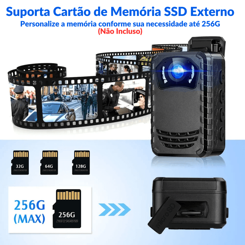 Câmera de Corpo BodyCam BOBLOV-Mini , N9 Full HD, 1296P, Portátil Pequeno, Visão Noturna, Câmera Policial, 128GB, 258GB - BrasBest