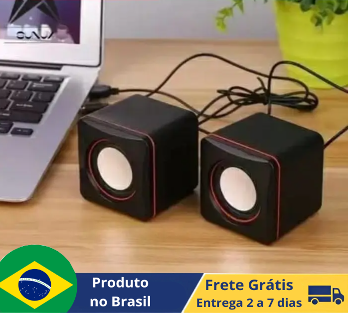 Caixa de Som Mini 2.0 USB Com Auxiliar Para PC e Notebook - BrasBest