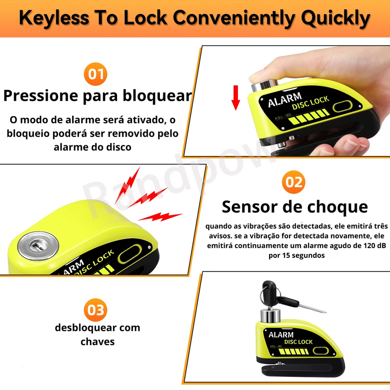 Alarme anti-roubo para Moto Bloqueio de Disco, Cadeado de Roda para Moto - BrasBest