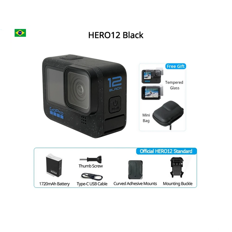 GoPro 12 Câmera de ação, preta, impermeável, 2x Bateria, Tempo de Execução, HyperSmooth 6.0, 5.3K60, 27MP